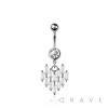 316L SURGICAL STEEL MULTI CZ BAGUETTE WALL HEART DANGLE BELLY BUTTON NAVEL RING 
